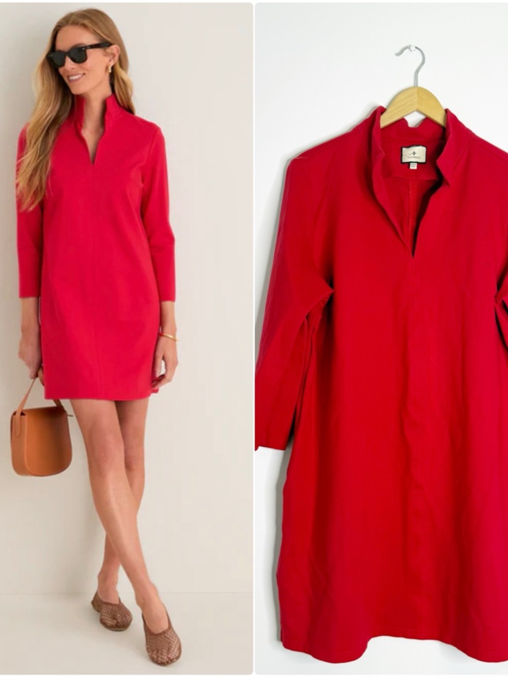 Tuckernuck Bright Red Long Sleeve Notch-Neck Shift Dress